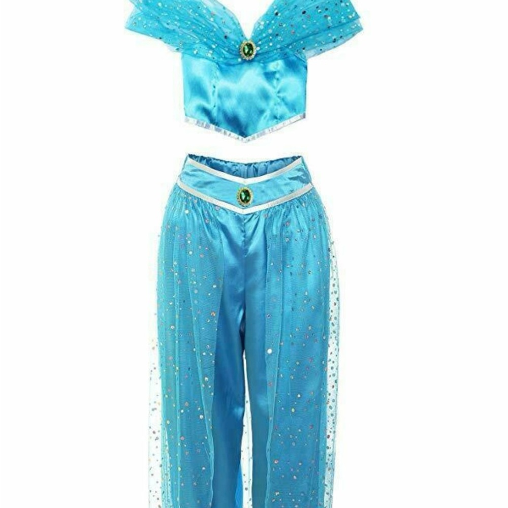 Girls Blue Belly Dance Gypsy Costume w/Sparkling Details Harem Pants Waist 11”